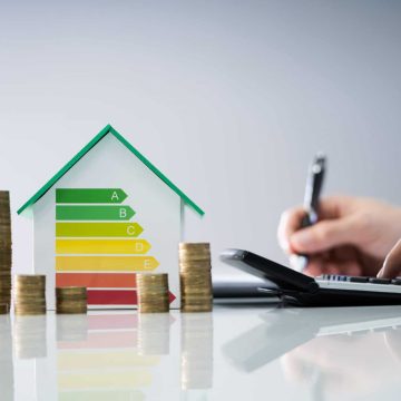 Man Calculating Invoice With Energy Efficient Chart And House